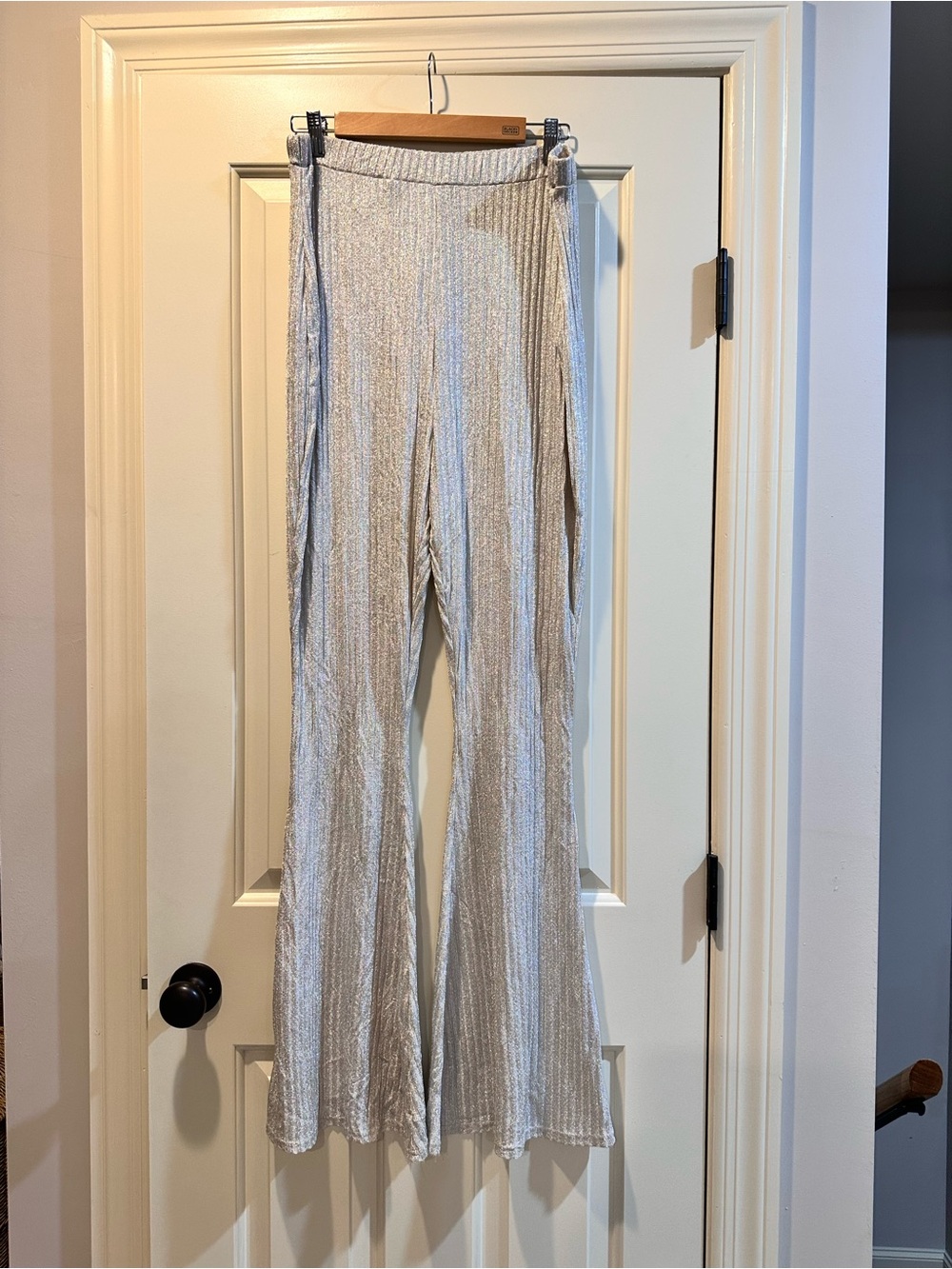 Ribbed Metallic Flare Knit Pants